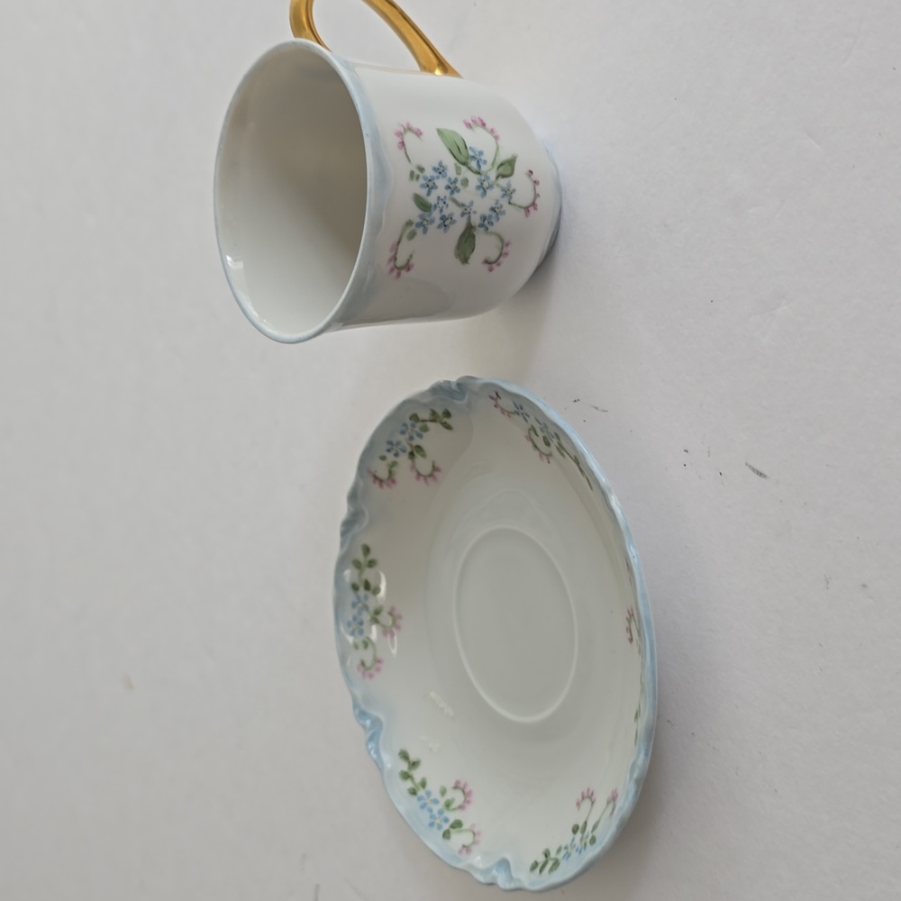 Vintage Set Of 2 Demitasse Cup Saucer Bavaria Hutschenreuther China "Blue Rock" - Picture 8 of 11